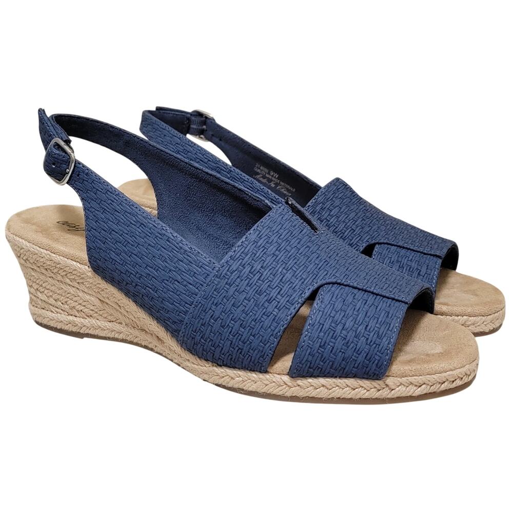 Easy Street Women Resort Slingback Espadrille Sandals Size US 9W Navy Blue Woven